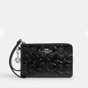 Coach Medium Corner Zip Wrislet With Heart Charm In Signature Leather